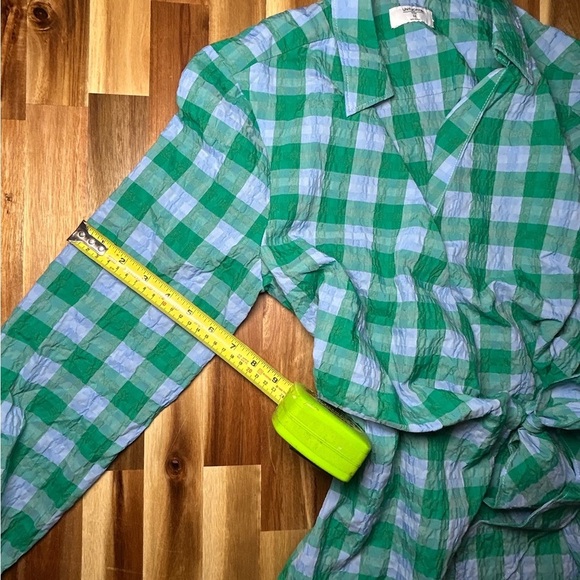 Untuck It for Her Seersucker Mila Button Down Shirt Dress Blue Green Gingham Med - Picture 10 of 12